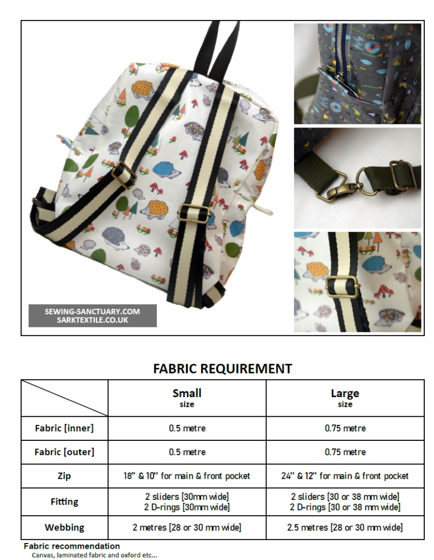   Paper Pattern From Sark Textiles, Back Pack with zips,