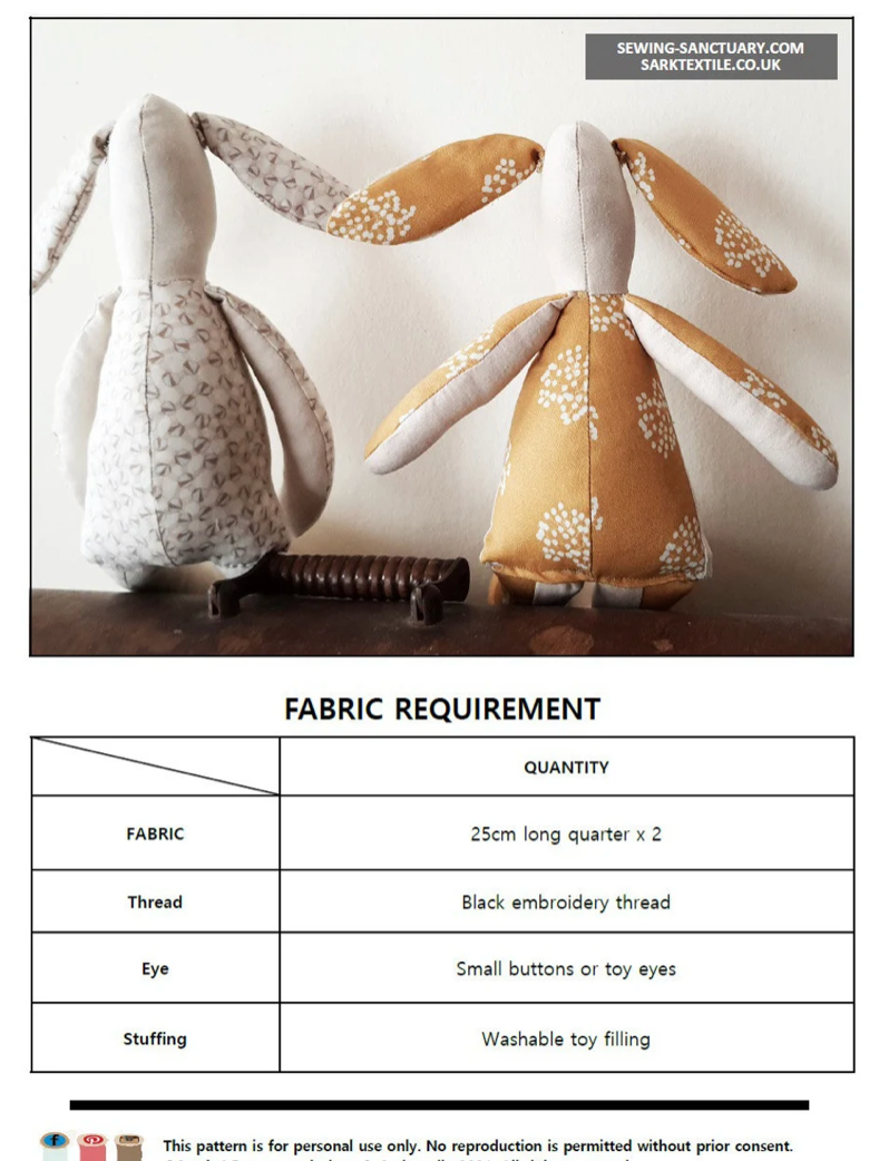 Paper Pattern from Sark Textiles, Betty's Poncho, William & Oliver's Rabbits