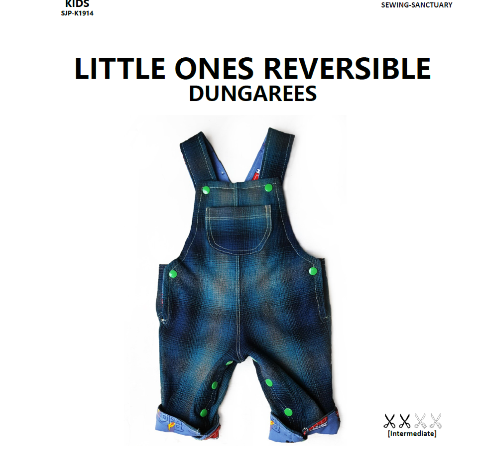  Paper pattern from Sark Textiles, Little ones Reversible Dungarees, Paper Pattern,