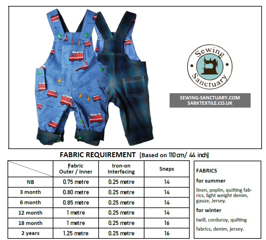  Paper pattern from Sark Textiles, Little ones Reversible Dungarees, Paper Pattern,