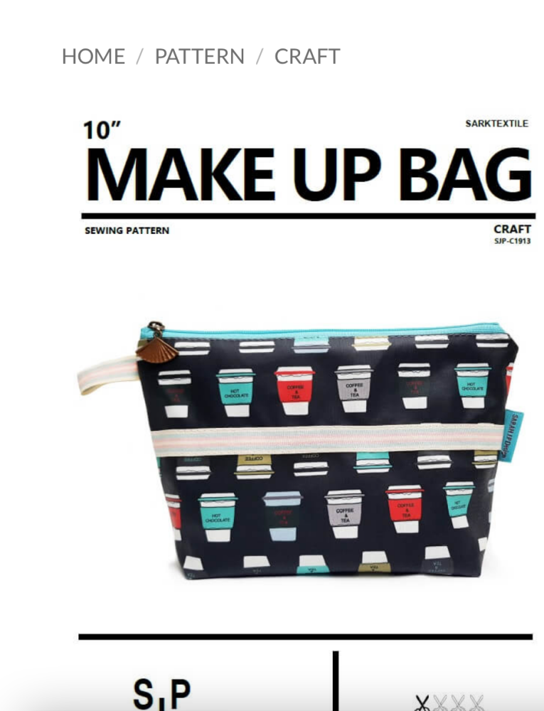  Paper pattern from Sark Textiles, MAKE-UP BAG 12", Pattern Images may be different,