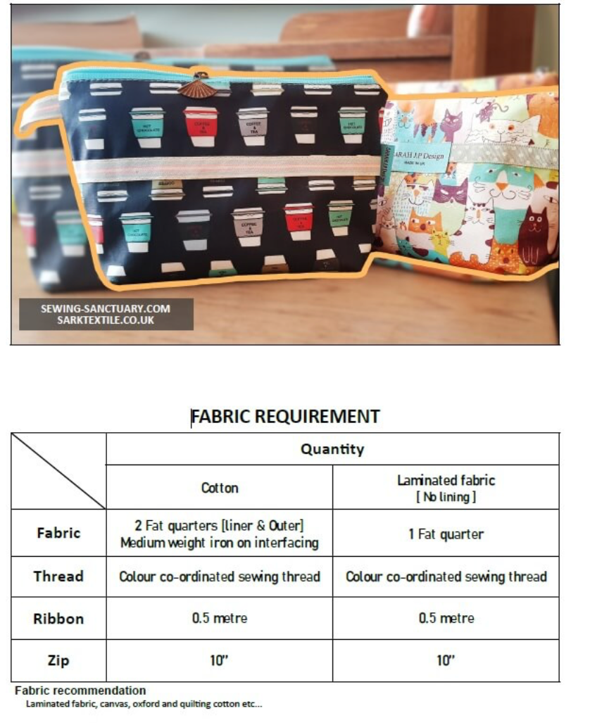  Paper pattern from Sark Textiles, MAKE-UP BAG 12", Pattern Images may be different,