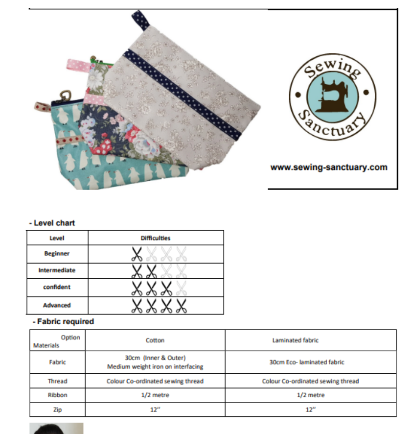 Paper pattern from Sark Textiles, MAKE-UP BAG 10", Pattern Images may be different,