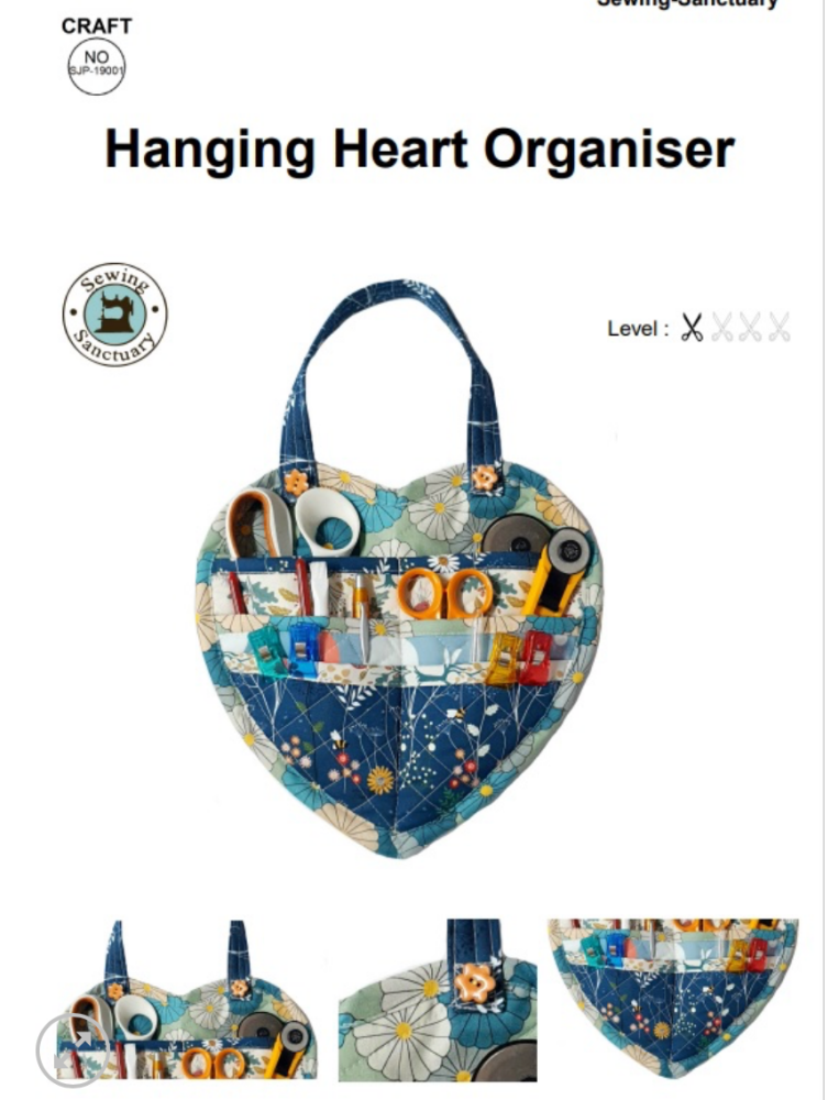 Paper pattern from Sark Textiles, Hanging Heart Organiser, Paper Pattern,
