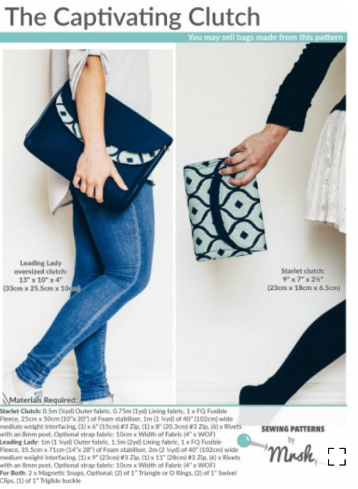  Sewing Patterns by Mrs H - Captivating Clutch -, Paper Pattern,  fabric required