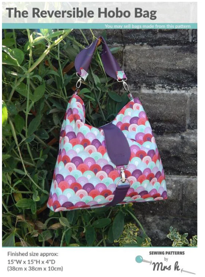  Sewing Patterns by Mrs H - Reversible Hobo Bag -, Paper Pattern,  fabric required