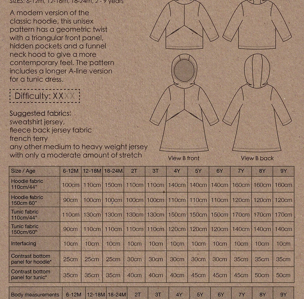  Two Stitches Patterns - Charlie Hoodie & Tunic -, Paper Pattern,  fabric required