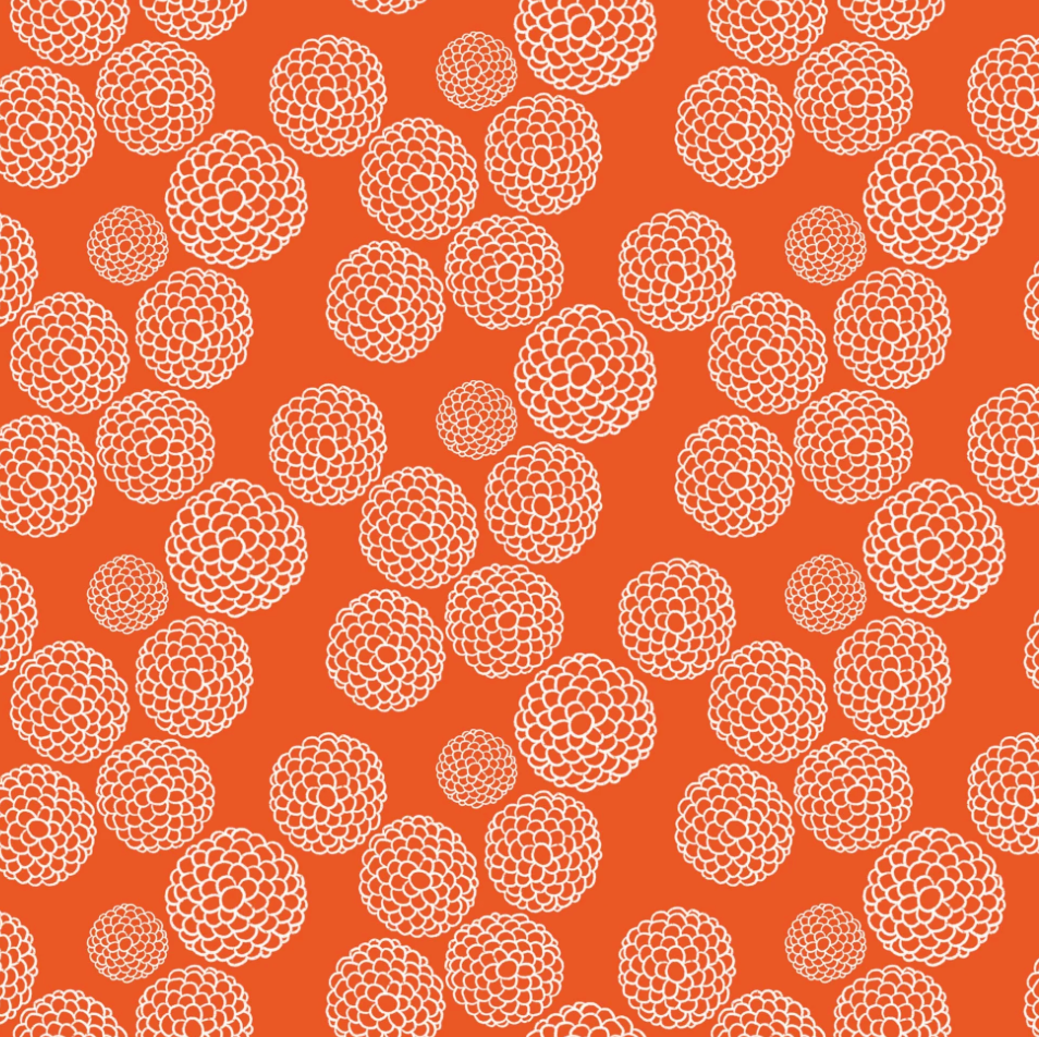 100% Cotton from Savanna Rawson, Lilycraft Fire, Ball Dahlia Orange, per fat quarter