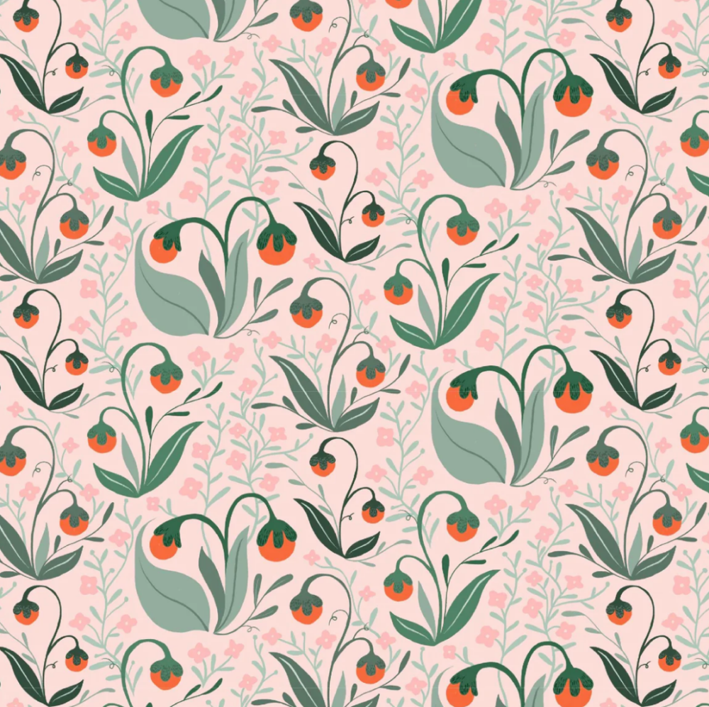 100% Cotton from Savanna Rawson, Lilycraft Light, Drooping Buds, per fat quarter