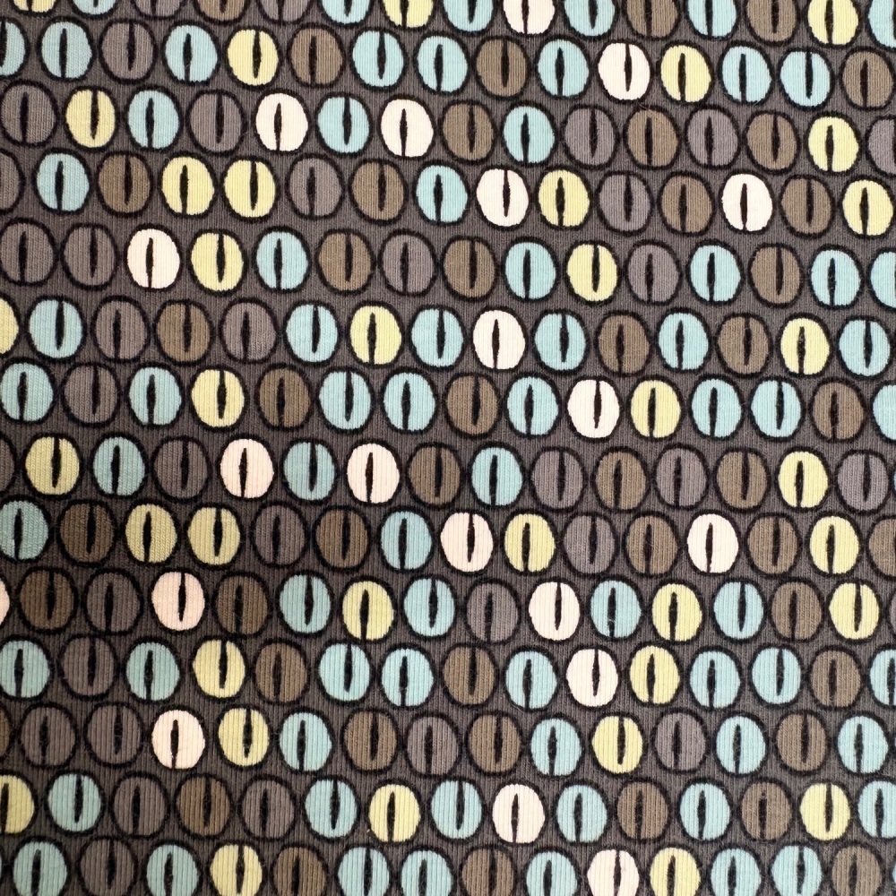 Dashwood  Jersey Knit - Cats eyes - circles - Pattern - 11328/026 - colour Grey with green, blue, white - Per Half Metre