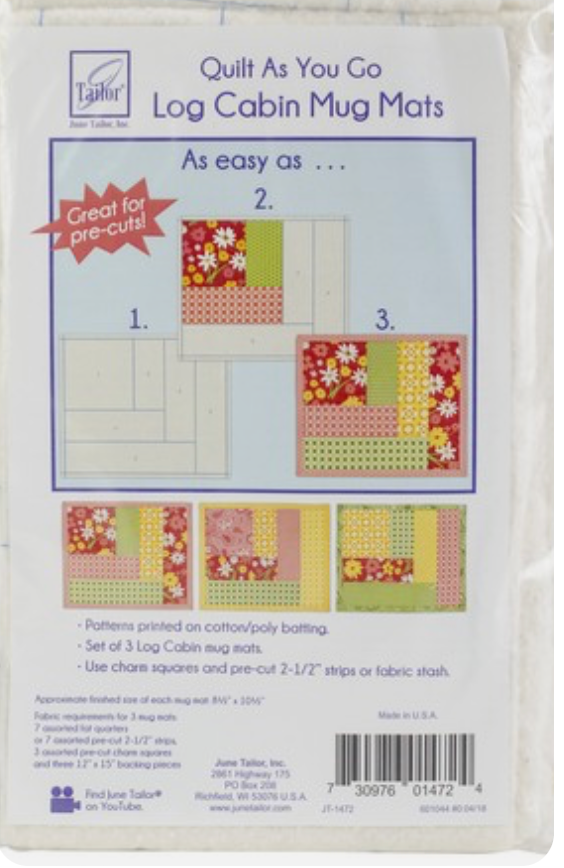  June Taylor - Quilt as you go -, Log Cabin Mug Mats,  fabric required
