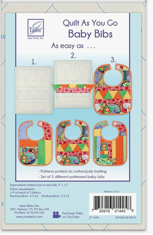  June Taylor - Baby Bibs, set of 3,  fabric required,