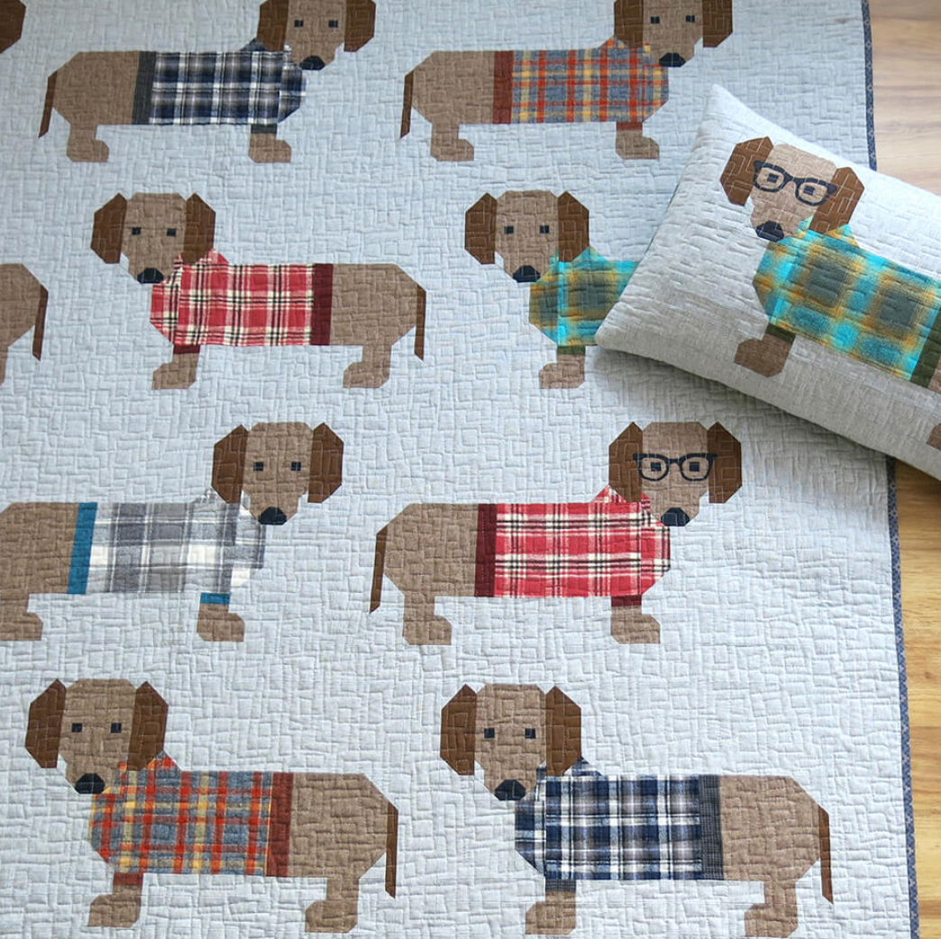  Elizabeth Hartman - Quilt & Pillow pattern- Dogs In Sweaters - Paper Pattern,  fabric required