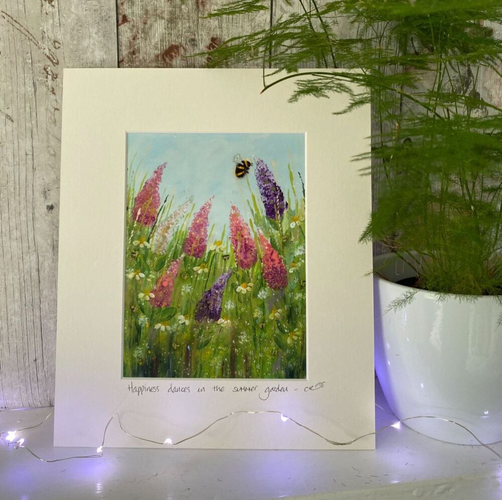 Happiness dances in the summer garden - Mounted print