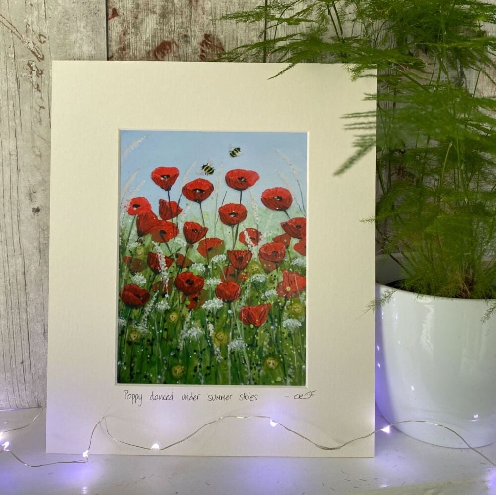 Poppy danced under blue skies - Mounted print