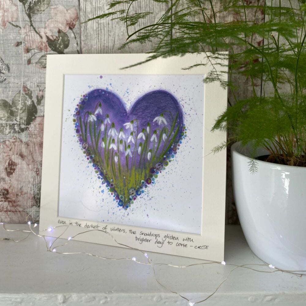 Snowdrop Heart Mounted print