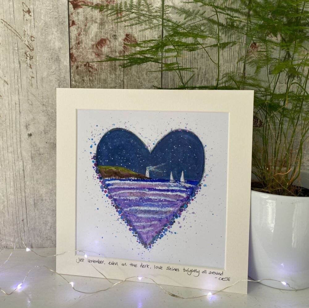 Love shines brightly all around Heart Mounted print