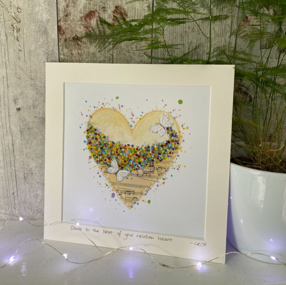 Rainbow Dance Heart Mounted print