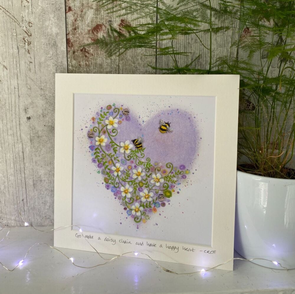 Daisy Chain Heart Mounted print