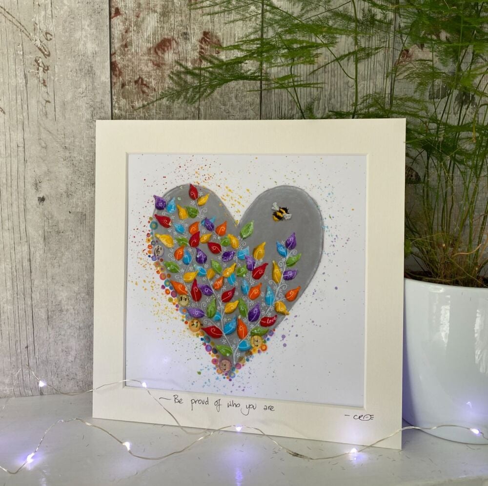 Bee Proud Heart Mounted print