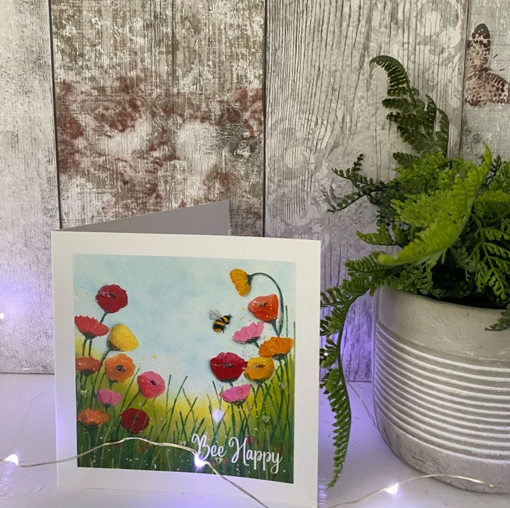 Bee Happy Poppies Square Card