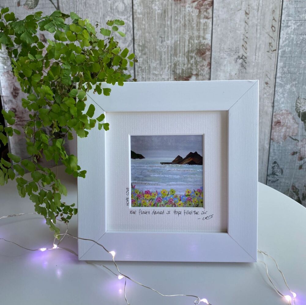 Hope Cove, grey Mini Framed Print