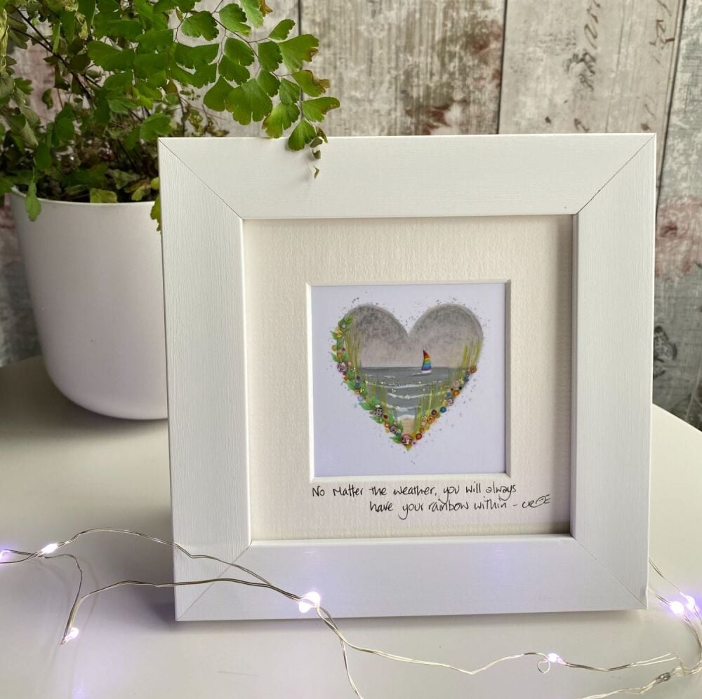 Rainbow boat Heart Mini Framed Print