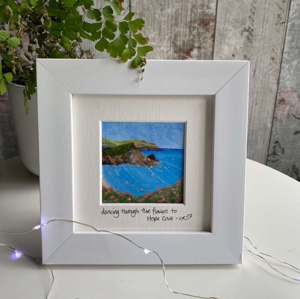 Hope Cove, dancing through the flowers Mini Framed Print