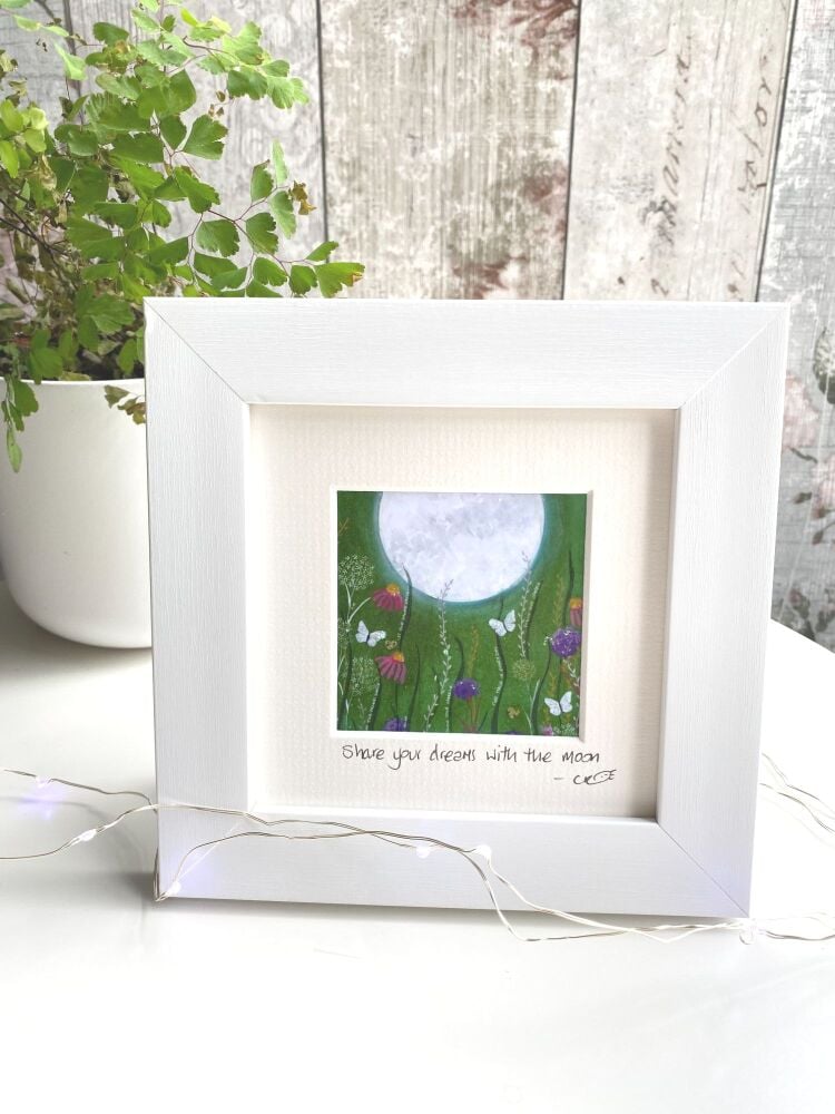 Share your dreams moon Mini Framed Print