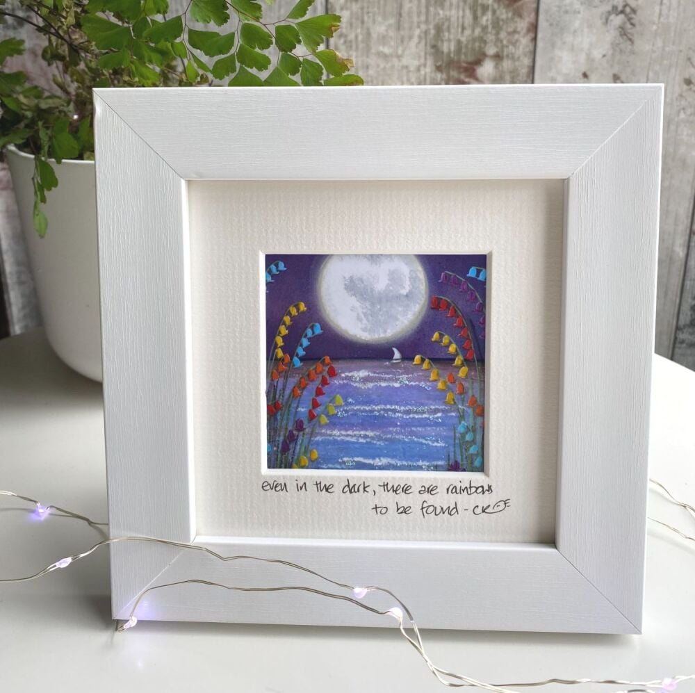 Even in the dark Rainbow Moon Mini Framed Print