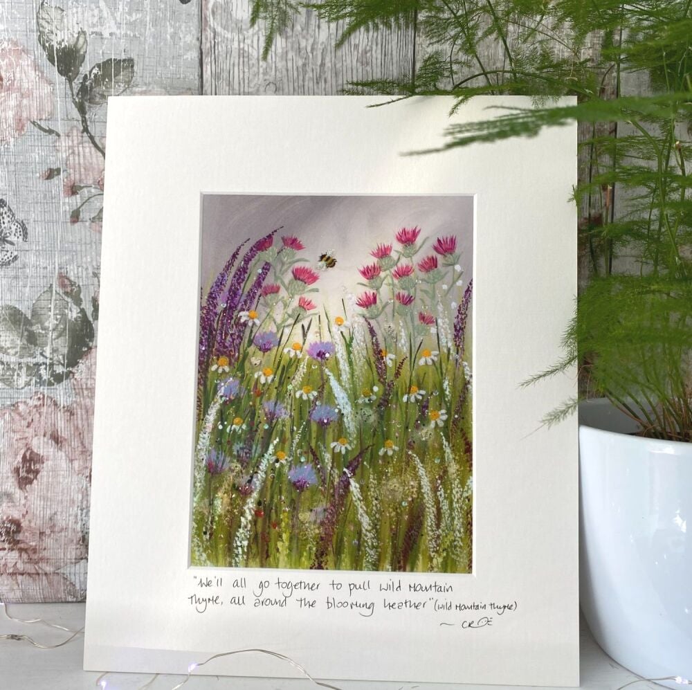 We'll all go together to pull wild mountain thyme all around the blooming heather - Mounted print