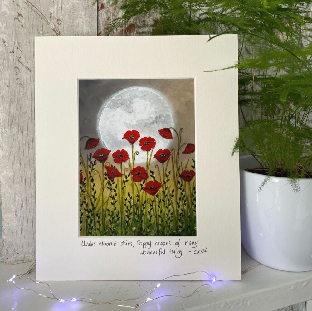 Under moonlit skies Poppy dreamed of many wonderful things - Mounted print