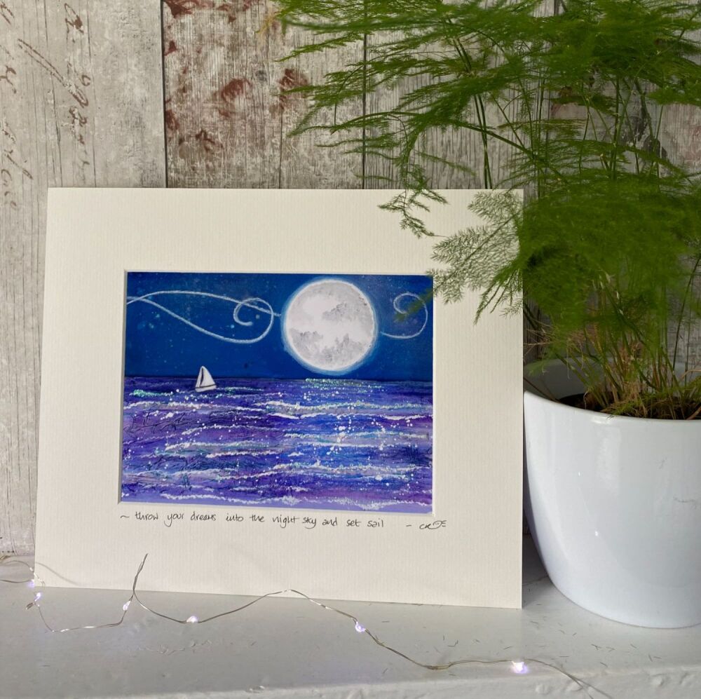 Throw your dreams into the night sky and set sail - Mounted print