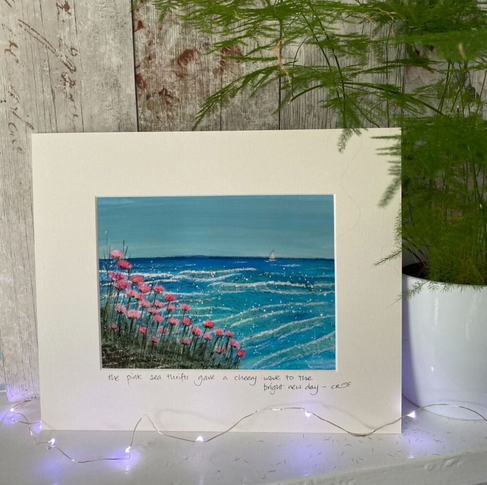 Pink sea thrifts - Mounted print