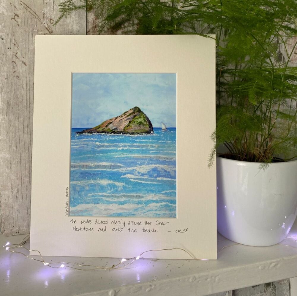 Wembury, Great Mew stone - Mounted print