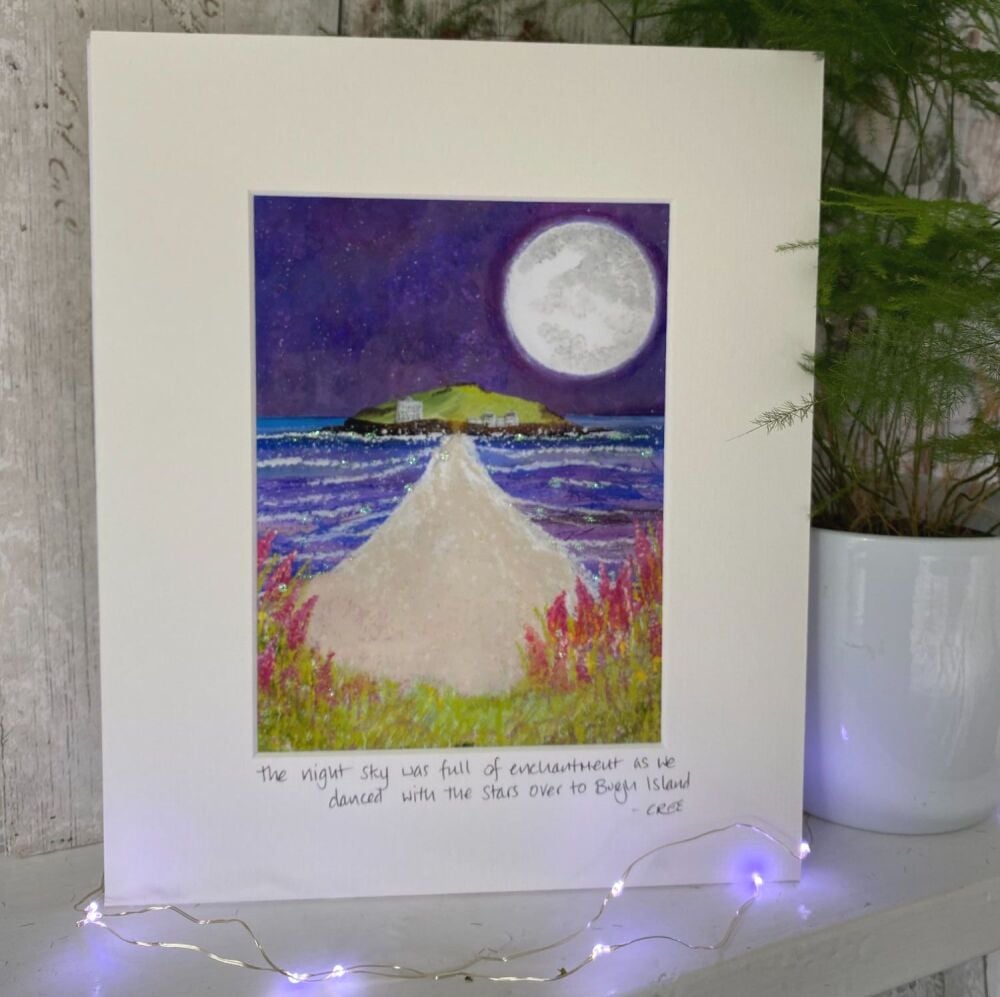 Burgh Island night enchantment Mounted print