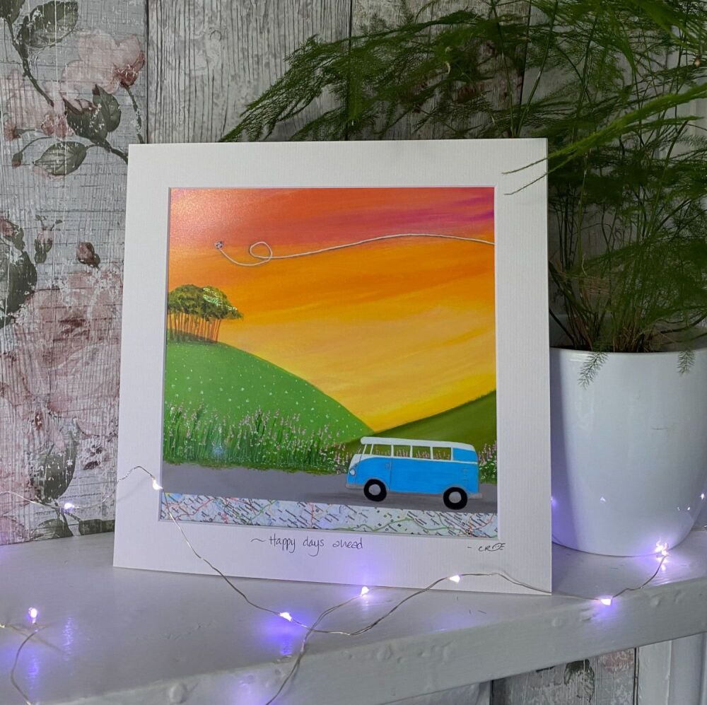 Sunset campervan - Mounted print
