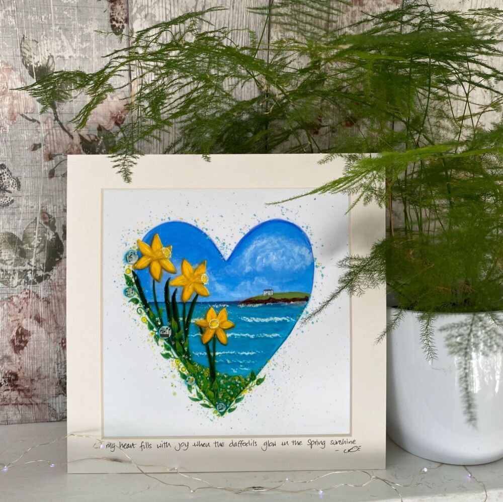 Daffodils by the Sea Heart - Mounted Print