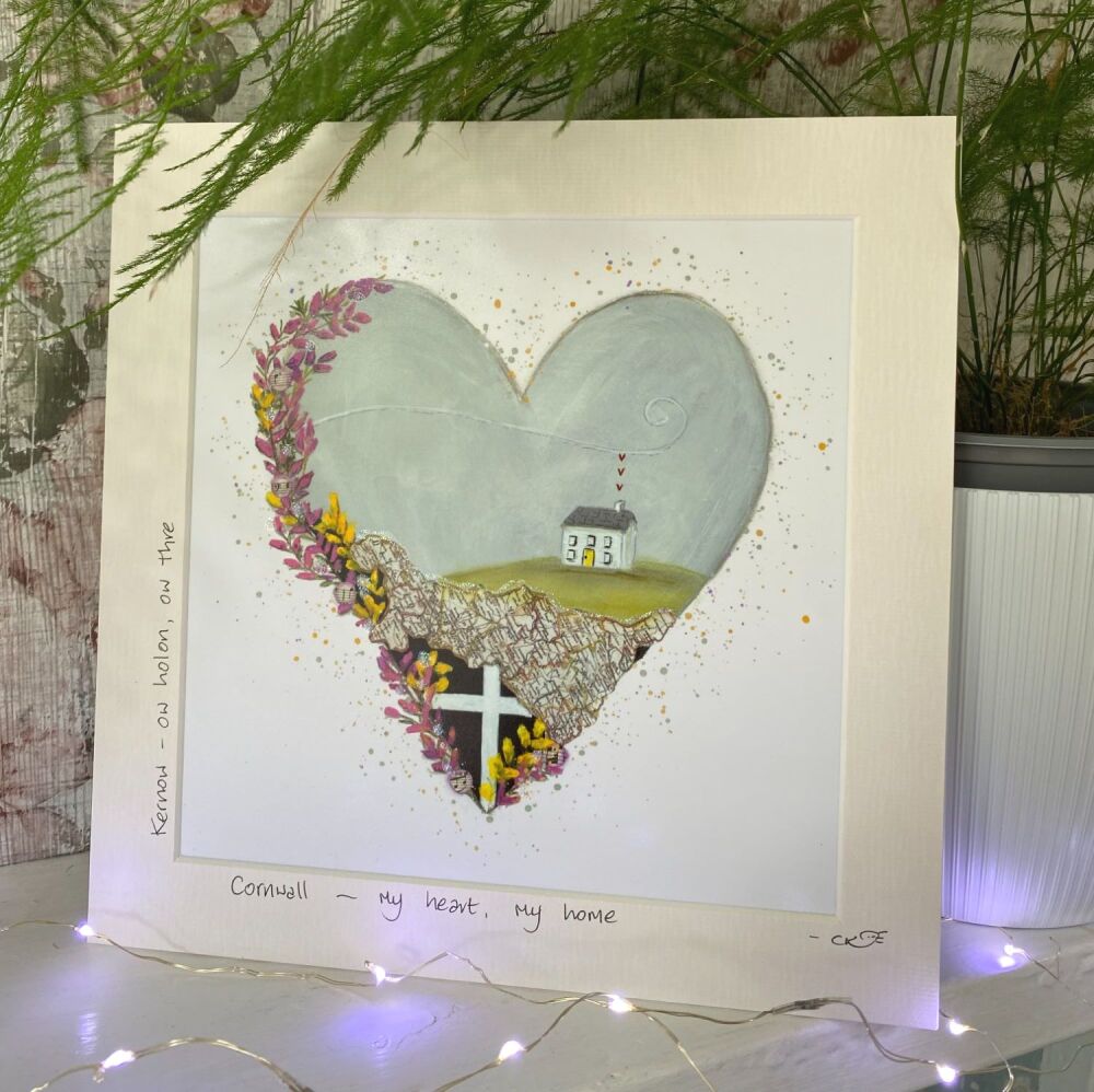 Kernow (my home) Heart - Mounted Print