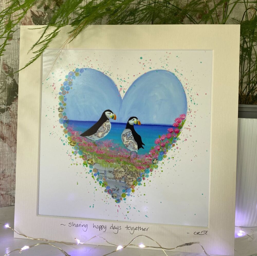 Puffin Heart - Mounted Print