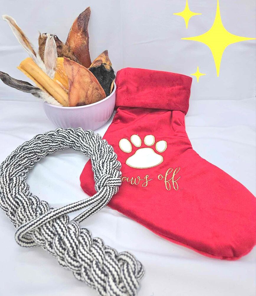Red Christmas Stocking Treat and Toy Selection