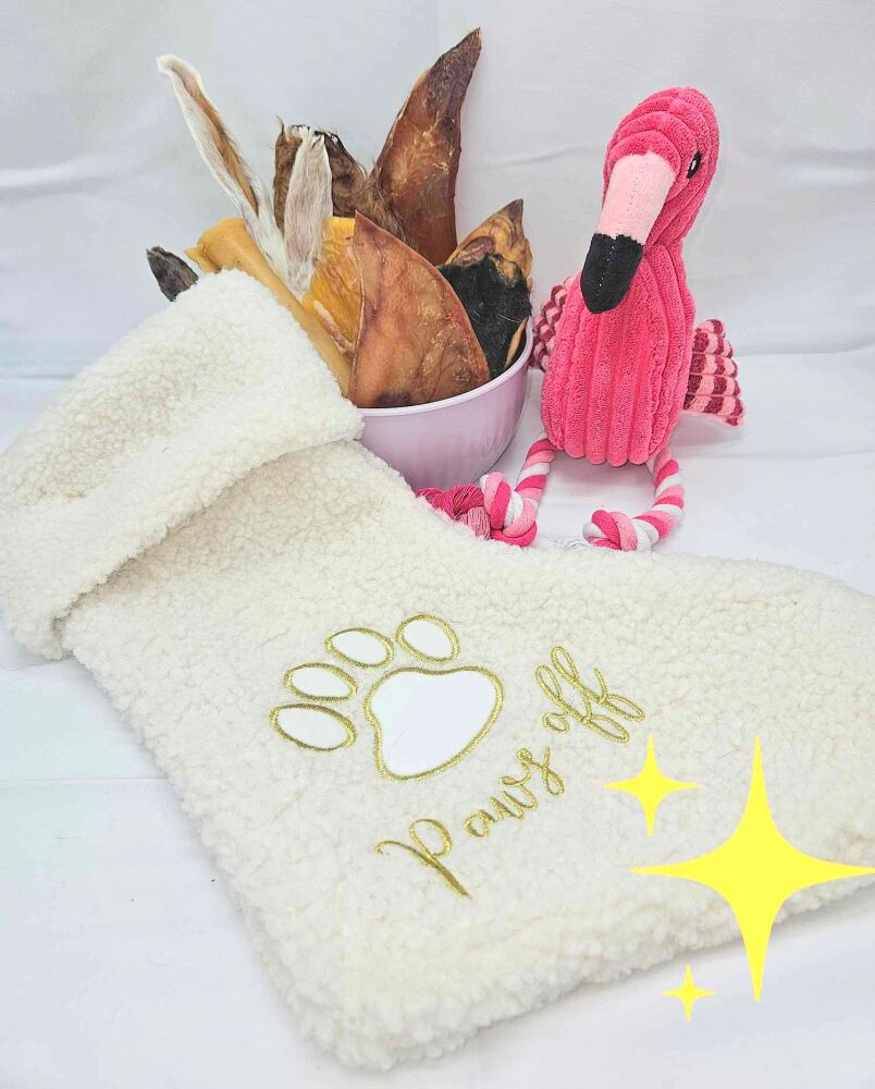 White Christmas Stocking Treat and Toy Selection