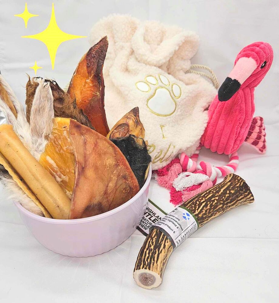 White Christmas Sack Treat, Chew, and Toy Selection