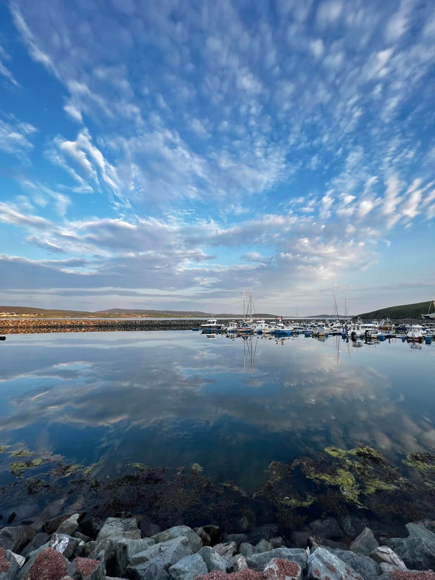 Looking out at the Brae Harbour in Shetland