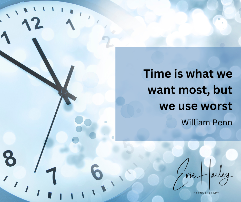 Clock with text - Time is what we want most, but we use worst by William Penn