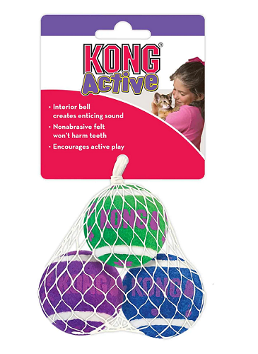 KONG Active Cat Kitten Toy Tennis Balls With Bells (3 pack)