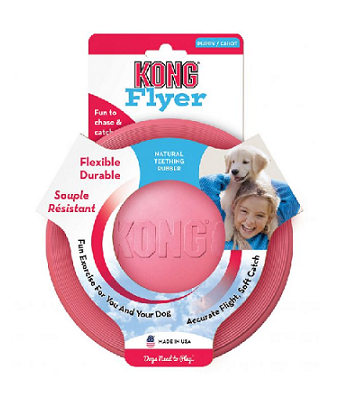KONG Puppy Flyer Frisbee Rubber Disc, Fetch Dog Toy. Pink or Blue