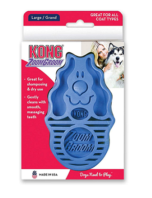 KONG ZoomGroom Dog Puppy Rubber Grooming Brush Pink or Blue