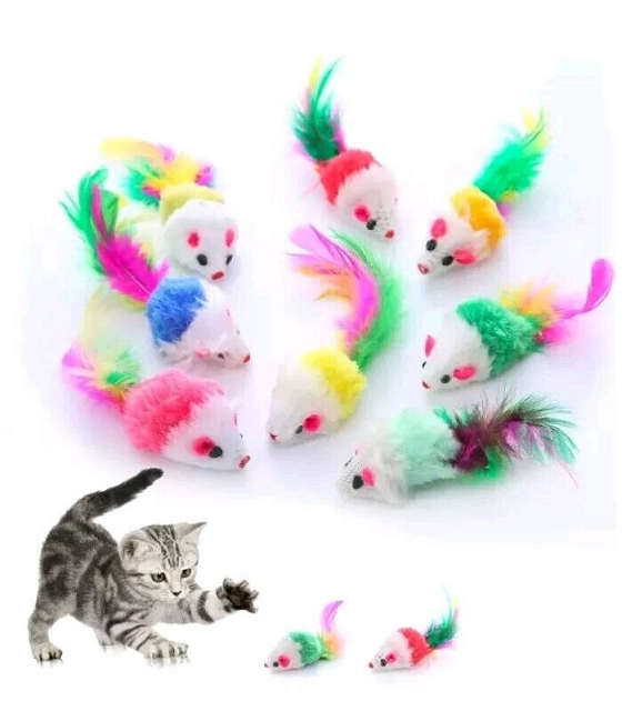 Cat Kitten Rainbow Feather Toy Catnip Mice, Set of 4