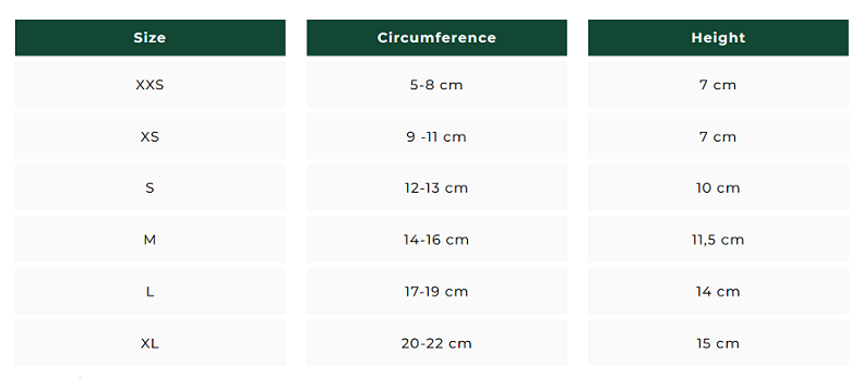 carpal wraps size chart